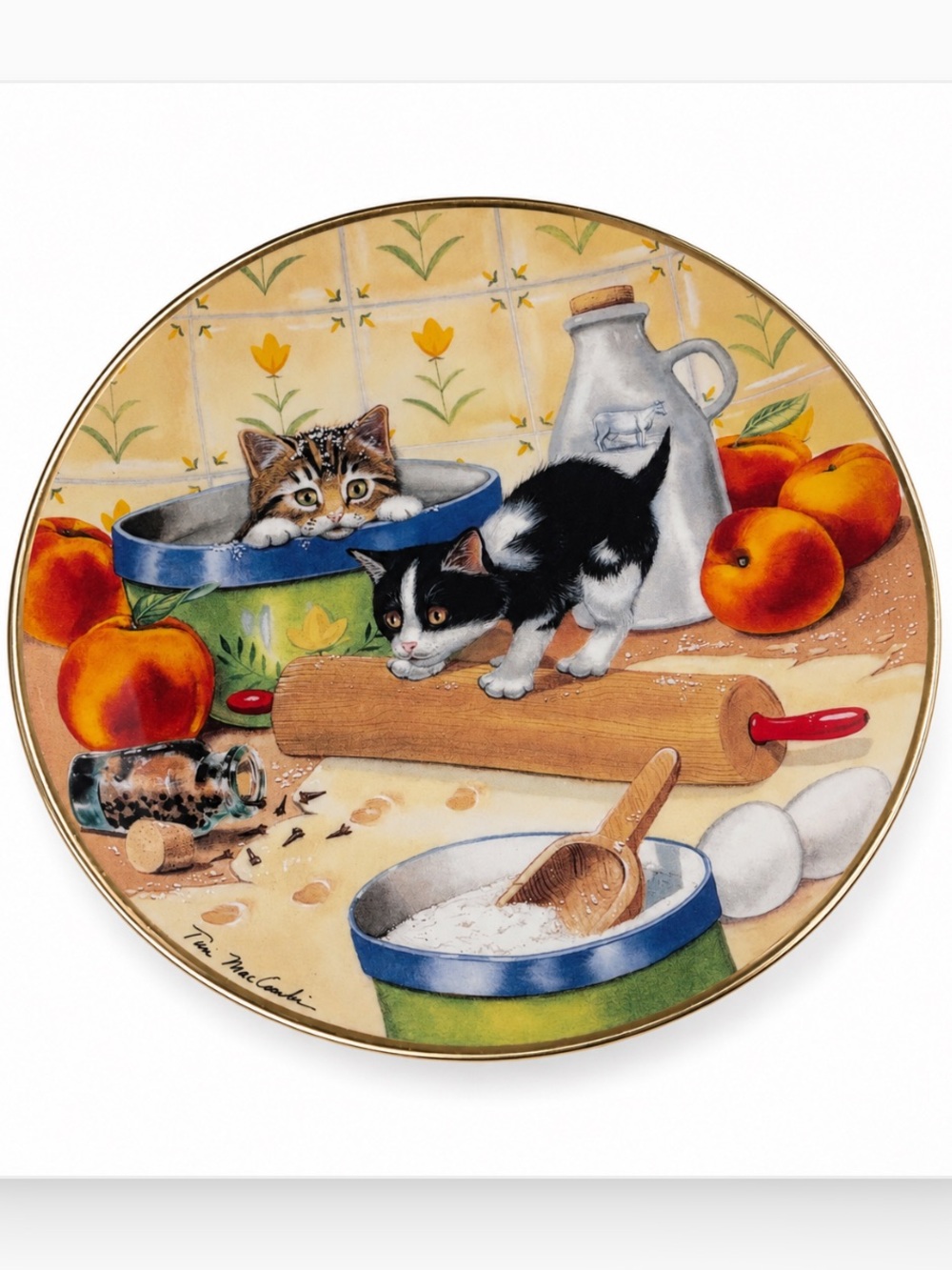 Franklin Mint White Porcelain Cats 'Cooking Up Trouble' Collector Plate